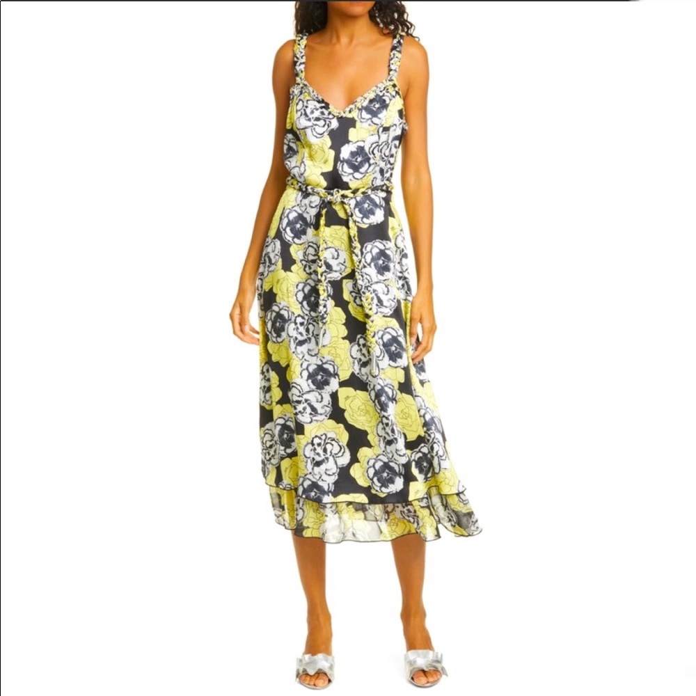 Dyvna Chacha Floral Braided strap Silk Midi dress